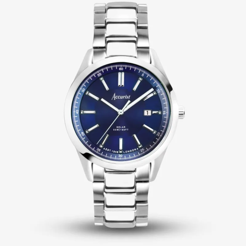 Accurist Men's Everyday Solar Blue Dial Silver Watch - Silver