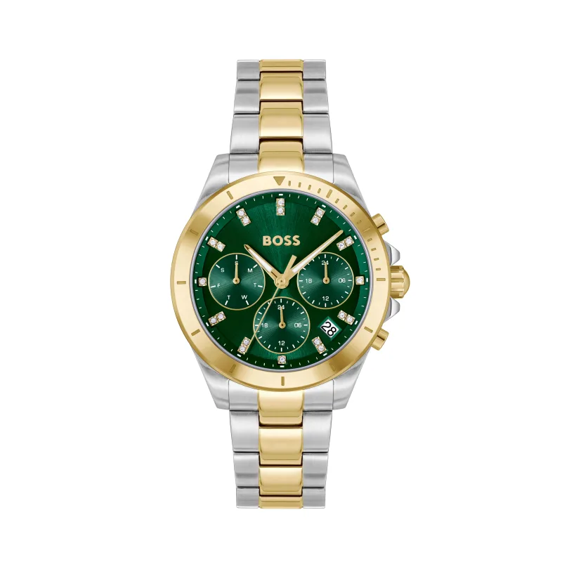 Alley Sport Lux Two Tone Crystal Green Dial Ladies Watch