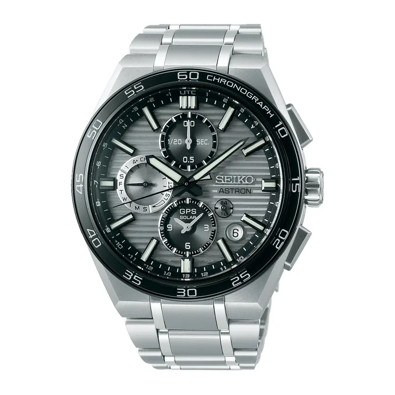 Astron Gps Solar Dual-Time Chronograph 44mm Mens Watch Silver