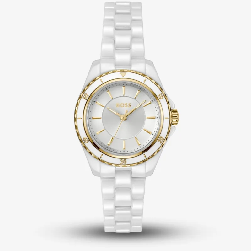 Boss Ladies Sage Aqua White Ceramic Bracelet Watch 1502850