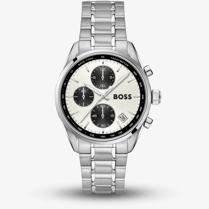 Boss Mens Grand Prix Chronograph White Dial Bracelet Watch 1514362
