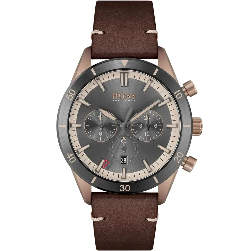 Boss Santiago 1513861 Men's Watch – 44mm Grey Dial Leather