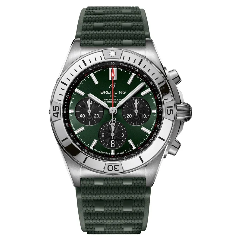Breitling Chronomat B01 42mm Green Rubber Strap Chronograph Automatic Men's Watch