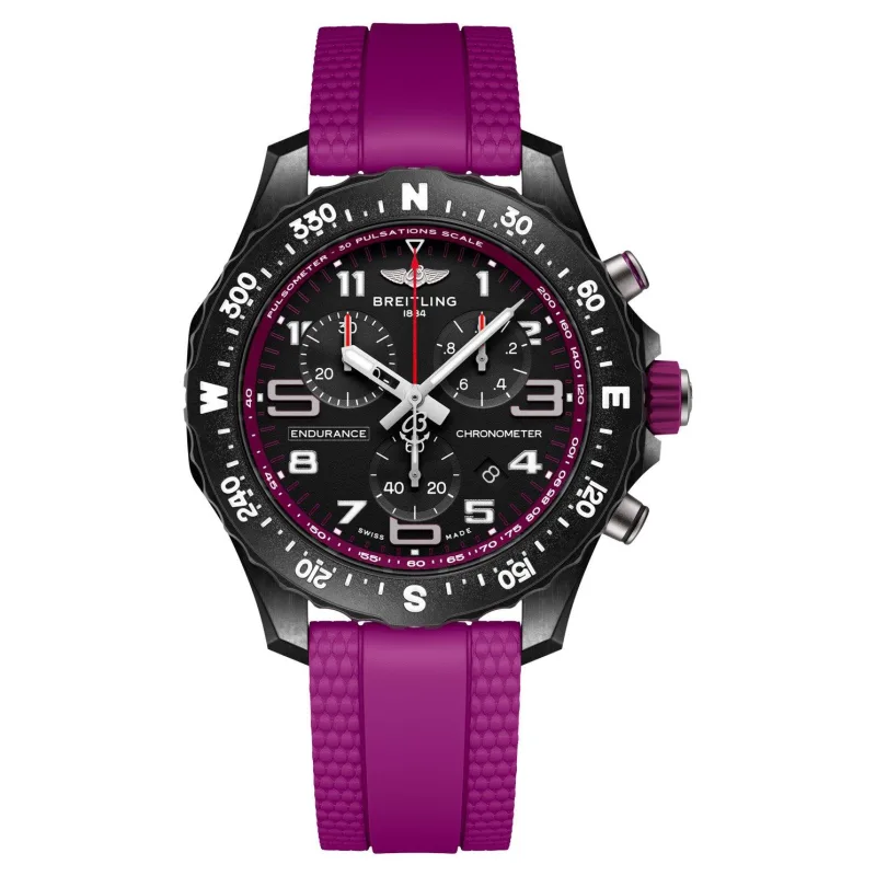 Breitling Endurance Pro 38mm Chronograph Purple Rubber Strap Ladies Watch