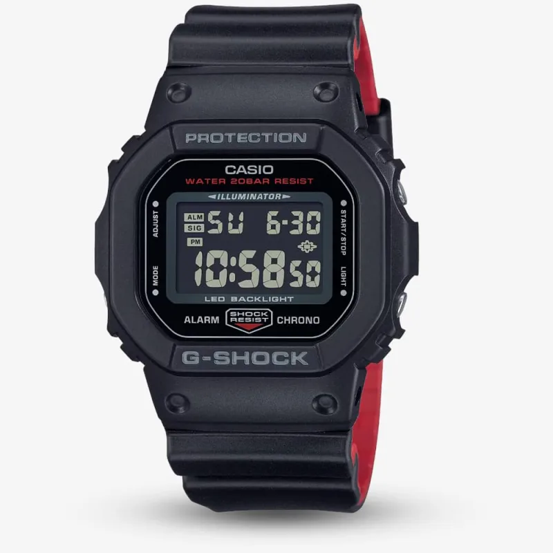 Casio G-Shock Core Black & Red Rubber Display Watch Dw-5600UHR-1ER