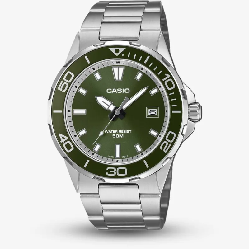 Casio Mens Classic Marine Sports Green Dial Bracelet Watch Mtd-145D-3AVER