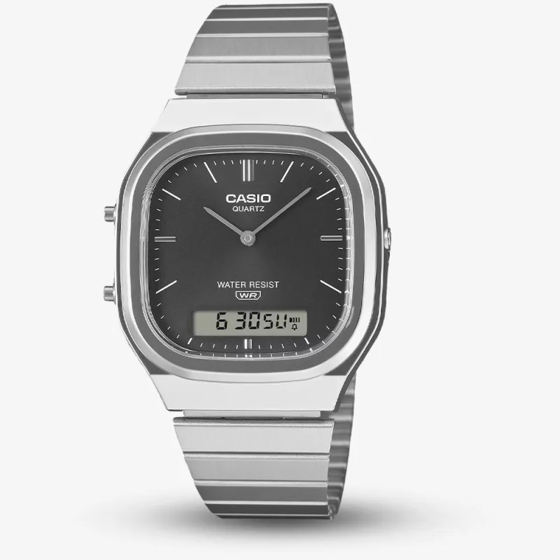 Casio Unisex Square Black Dual Display Dial Bracelet Watch Aq-240E-1AEF