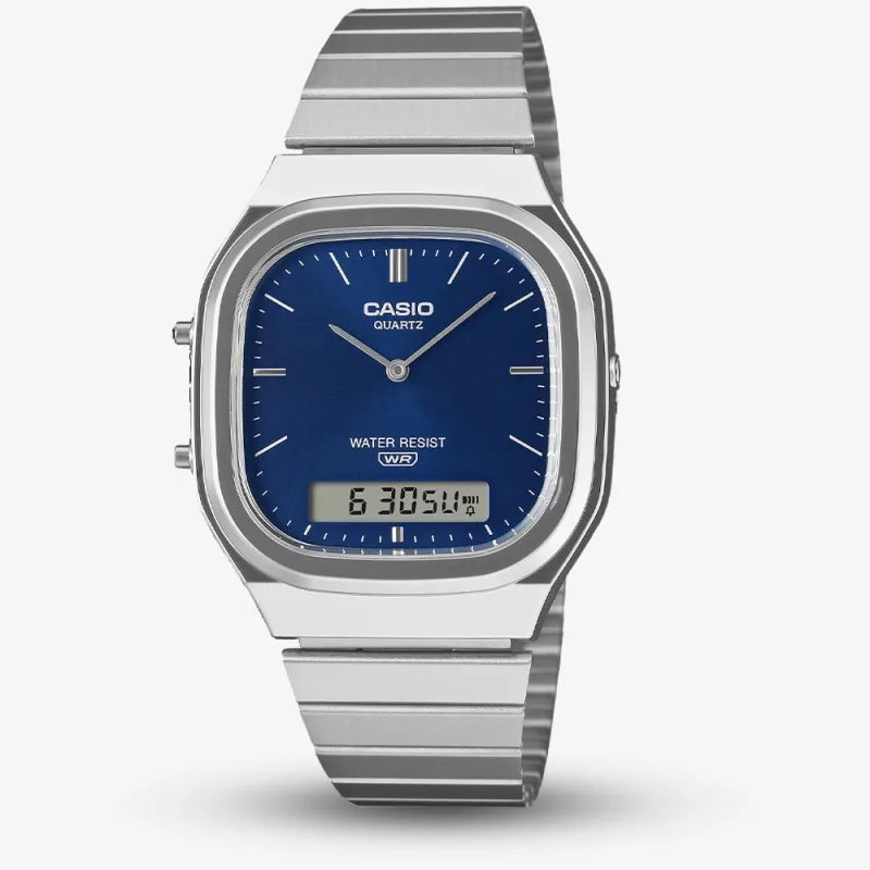 Casio Unisex Square Blue Dual Display Dial Bracelet Watch Aq-240E-2A2EF