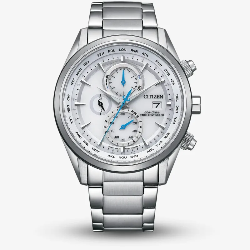 Citizen Mens World Chronograph A.T Atomic Timekeeping Silver Bracelet Watch AT8260-85A