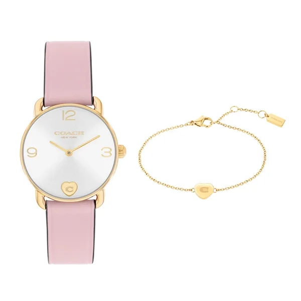Coach Gold Elliot Pink Heart Bracelet Watch Gift Set - Gold