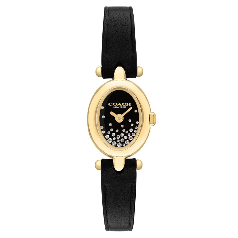 Coach Women's Black Sammy Yellow Gold Plated Crystal Watch, Size: 22.5mm
