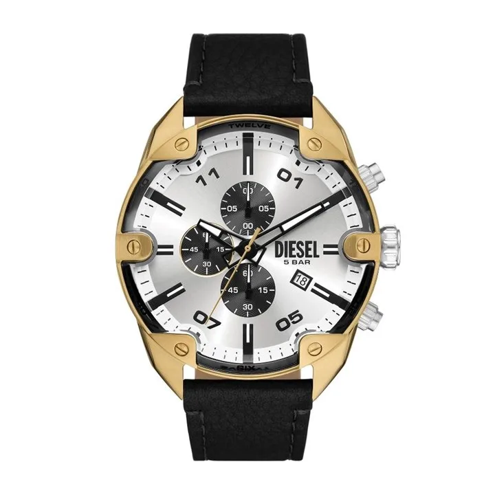 Diesel DZ4671 Spiked Chronograph Black Leather Strap Watch - W11312