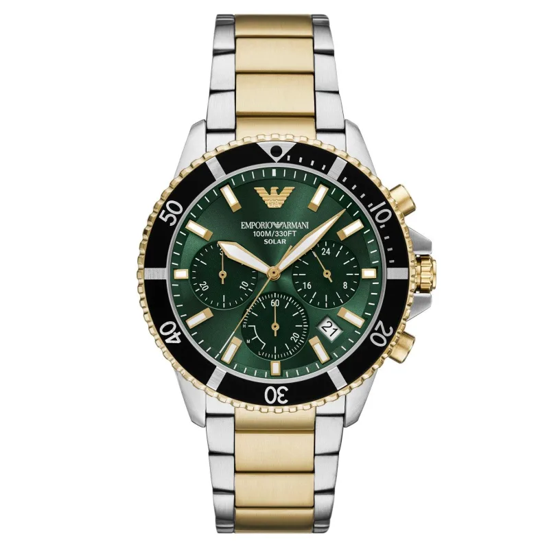 Emporio Armani 43.5mm Stainless Steel and Yellow Gold Tone Chronograph Men's Watch