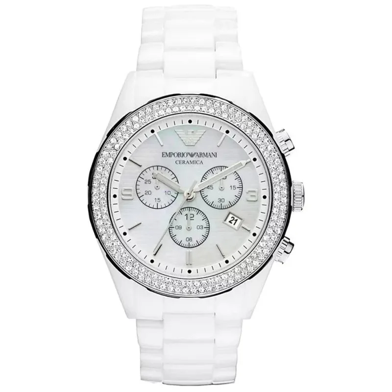 Emporio Armani AR1456 Ceramica Mother of Pearl Ladies' Chronograph Watch