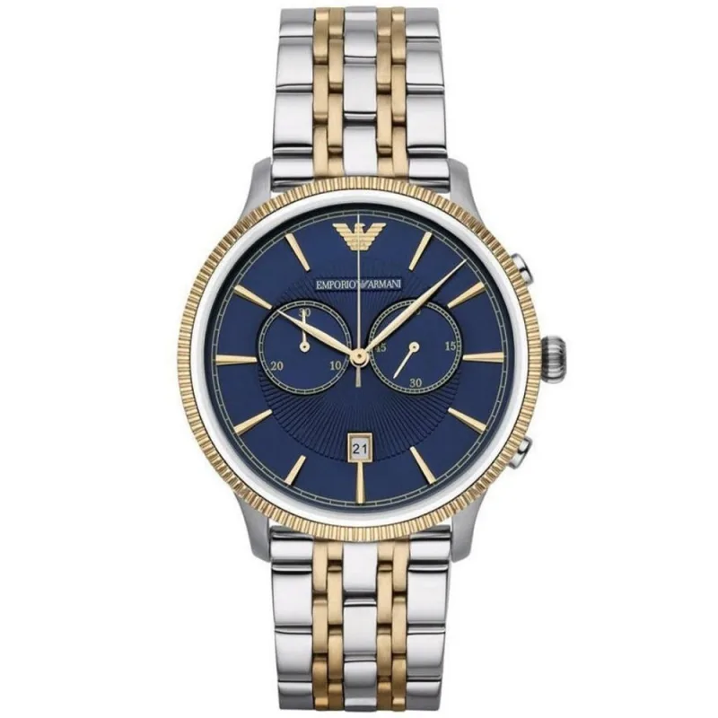 Emporio Armani AR1847 Men's Watch Chronograph Two Tone Blue