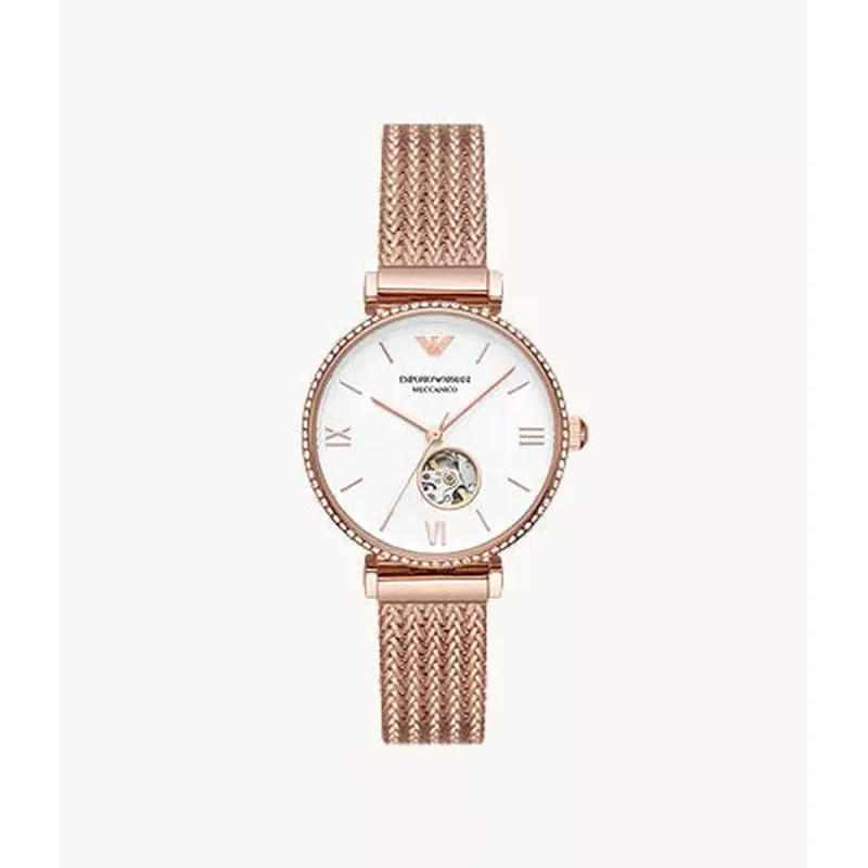 Emporio Armani AR60063 Meccanico Open-Heart Automatic Watch in Rose Gold 34mm