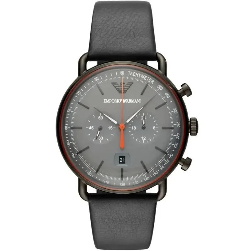 Emporio Armani Aviator AR11168 Men's Chronograph Watch – 43mm Grey Dial Black Leather Strap