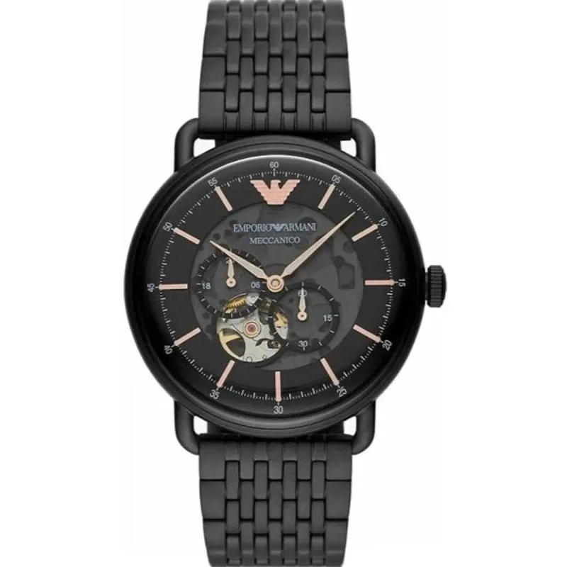 Emporio Armani Aviator Meccanico Automatic Black Skeleton Watch AR60025