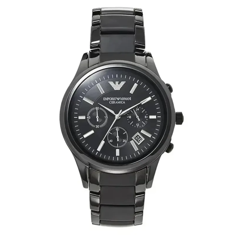 Emporio Armani Ceramica AR1452 Men's Chronograph Watch - 43mm Black Dial Black Ceramic Bracelet