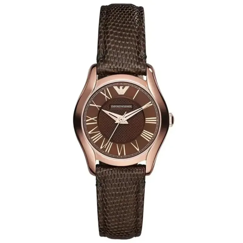 Emporio Armani Classic AR1714 Women's Leather Watch – 27mm Brown Dial Rose Gold Case