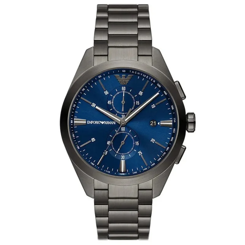 Emporio Armani Claudio AR11481 Men's Chronograph Watch – 43mm Blue Dial Gunmetal Steel Bracelet