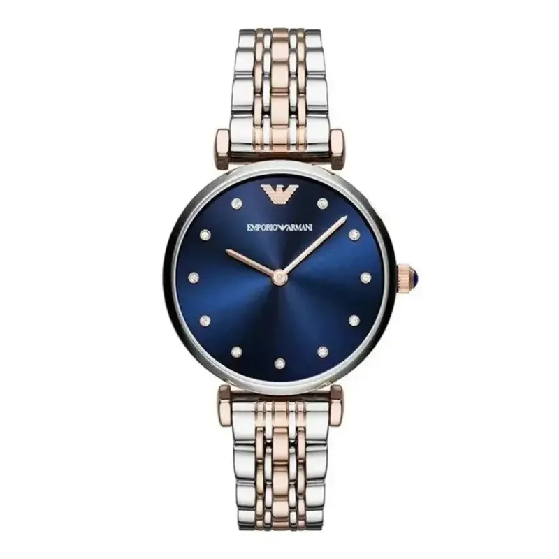 Emporio Armani Gianni T-Bar AR11092 Women's Watch – 32mm Blue Dial Two-Tone Steel Bracelet