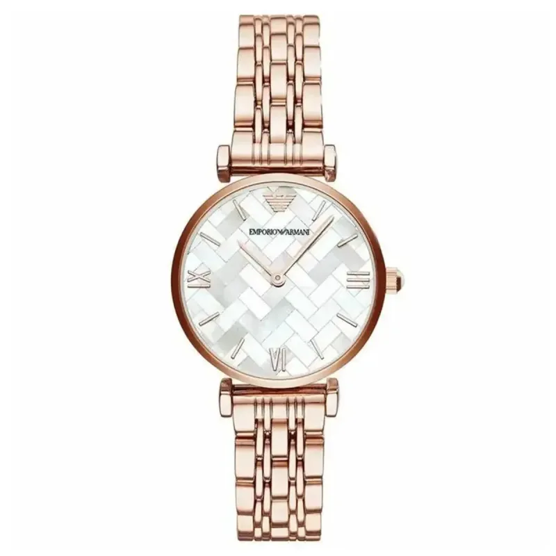Emporio Armani Gianni T-Bar AR11110 Women's Mother of Pearl Dial Rose Gold Stainless Steel Watch