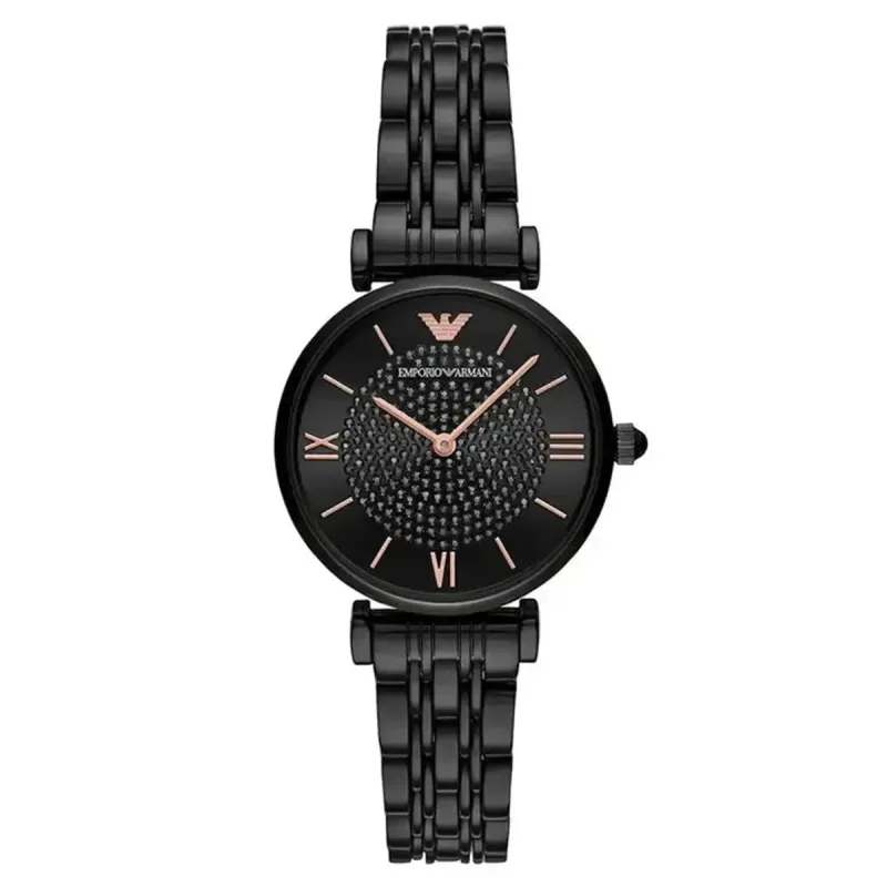 Emporio Armani Gianni T-Bar AR11245 Women's Watch – 32mm Black PVD Pave Crystal Dial