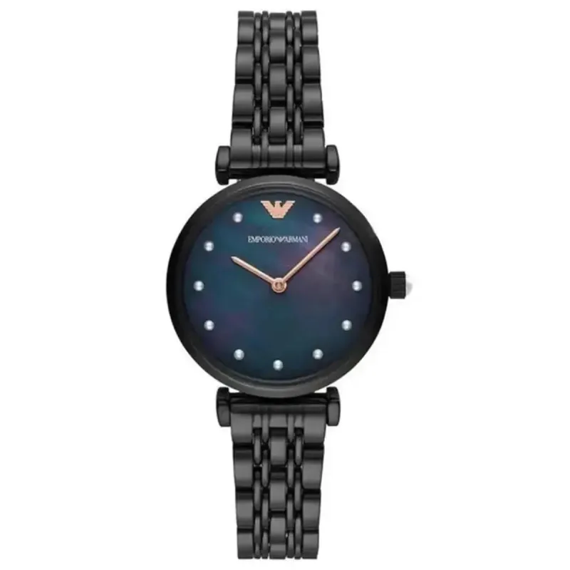 Emporio Armani Gianni T-Bar AR11268 Women's Watch – 32mm Black Mother of Pearl Dial Black Steel Bracelet