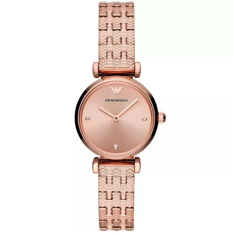 Emporio Armani Gianni T-Bar AR11342 Women's Watch - 28mm Rose Gold Dial & Mesh Bracelet