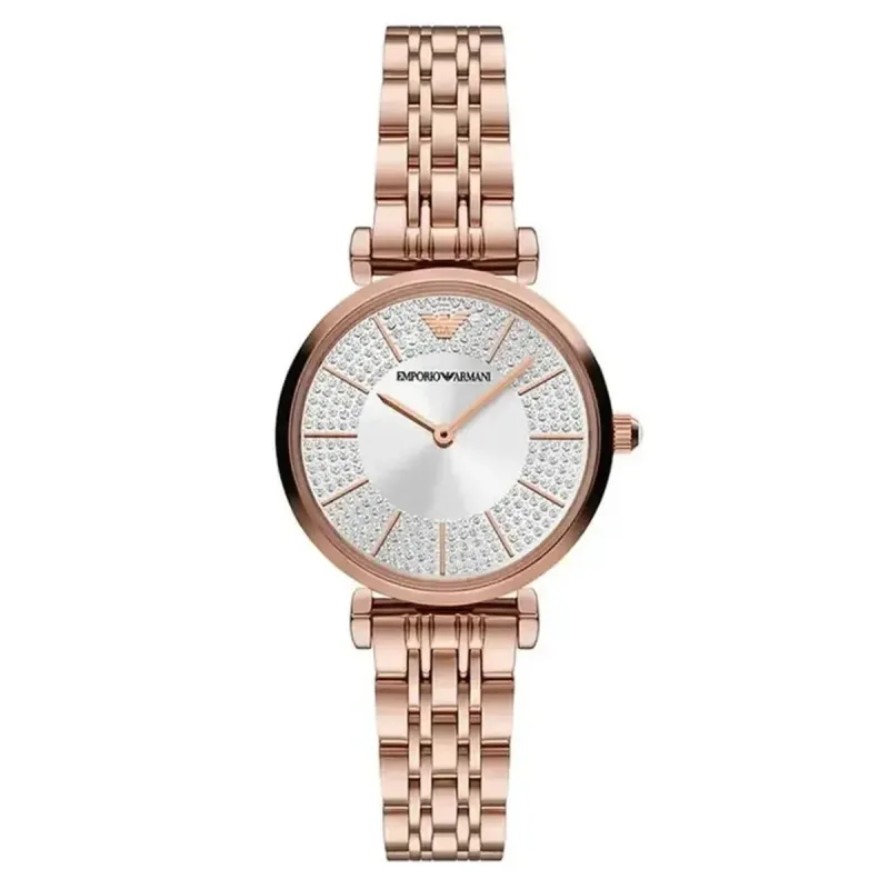 Emporio Armani Gianni T-Bar AR11446 Women's Watch – 32mm Silver Dial Rose Gold Steel Bracelet