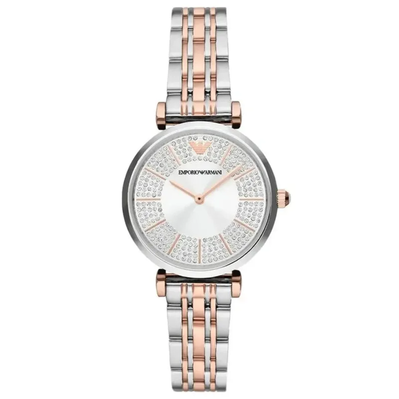 Emporio Armani Gianni T-Bar AR11537 Women's Two-Tone Stainless Steel Watch – 32mm Silver Dial
