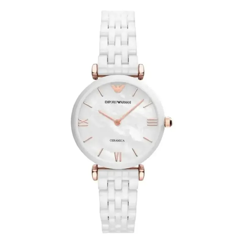 Emporio Armani Gianni T-Bar AR1486 Women's Mother of Pearl Dial White Ceramic Watch