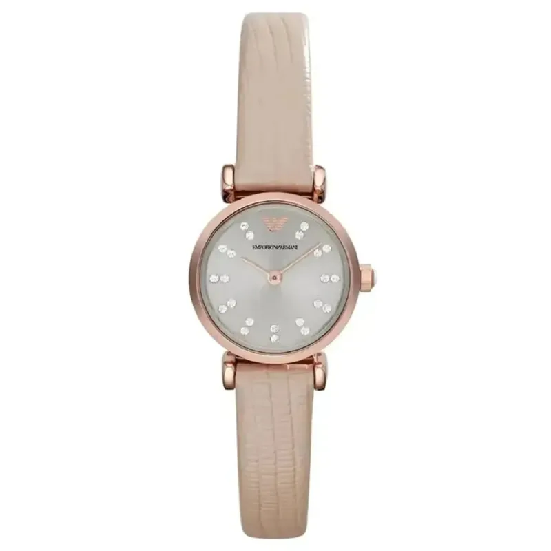 Emporio Armani Gianni T-Bar AR1687 Women's Quartz Watch – 32mm Grey Dial Beige Leather Strap