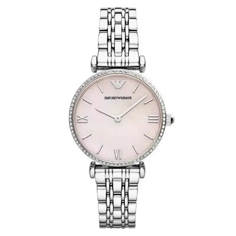 Emporio Armani Gianni T-Bar AR1779 Women's Watch - 32mm Silver Case with Pink Mother of Pearl Dial