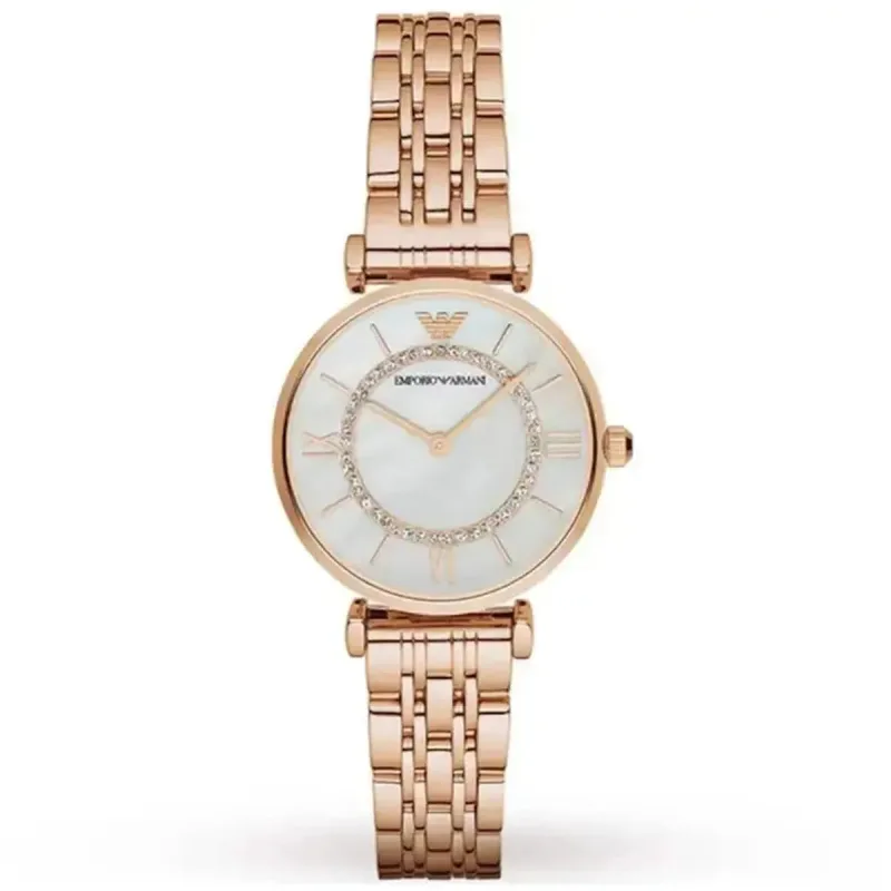Emporio Armani Gianni T-Bar AR1909 Women's Watch – 32mm Mother of Pearl Dial Rose Gold Bracelet