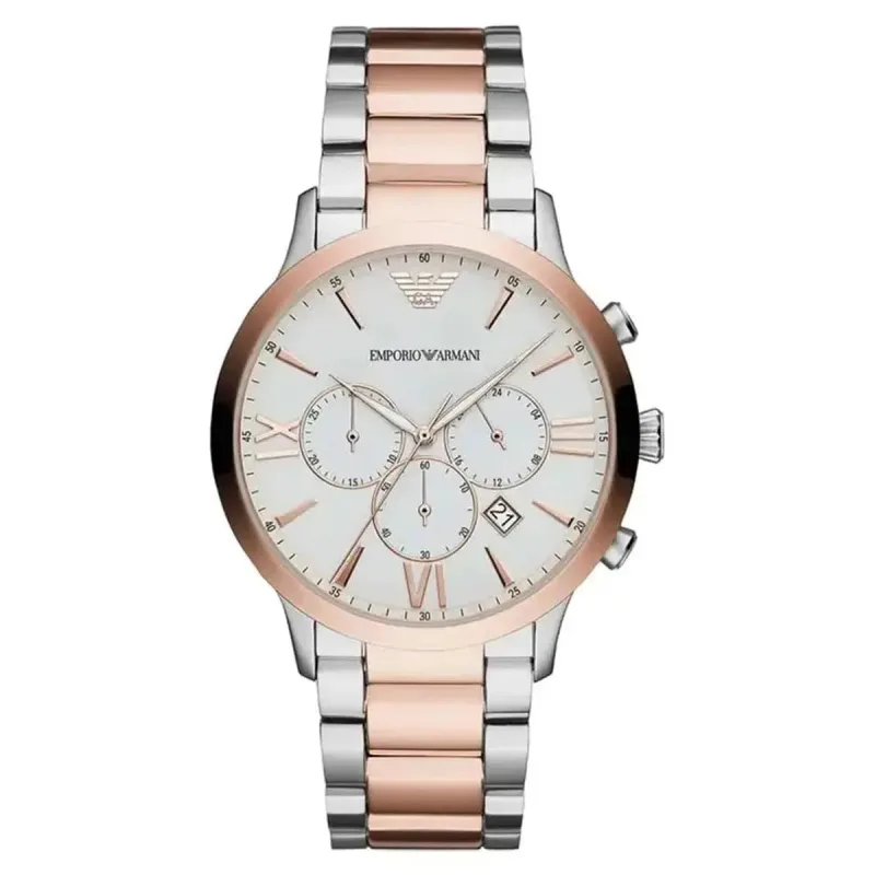 Emporio Armani Giovanni AR11209 Men's Chronograph Watch – 44mm White Dial Two-Tone Bracelet