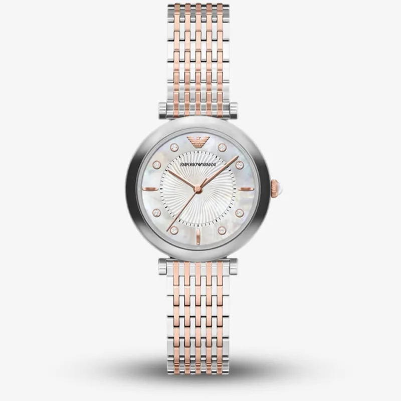 Emporio Armani Ladies Archelia Silver Mother Of Pearl Dial Two Tone Bracelet Watch AR11808