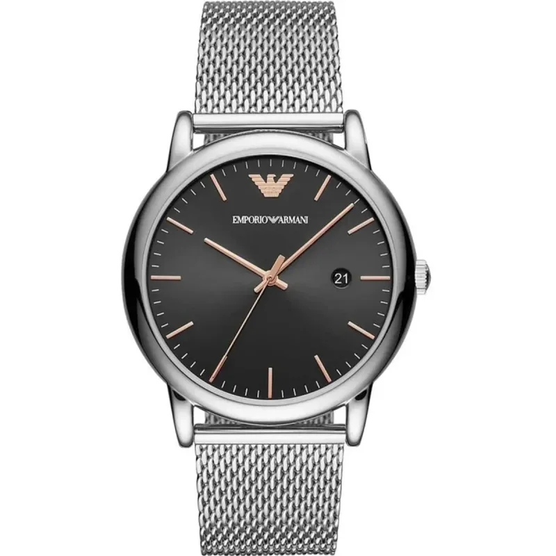 Emporio Armani Luigi AR11272 Men's Three-Hand Date Watch – 43mm Black Dial Silver Mesh Bracelet