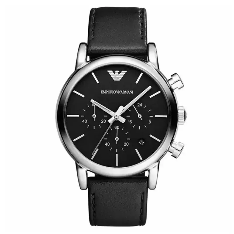 Emporio Armani Luigi AR1733 Men's Chronograph Watch – 41mm Black Dial Leather Strap
