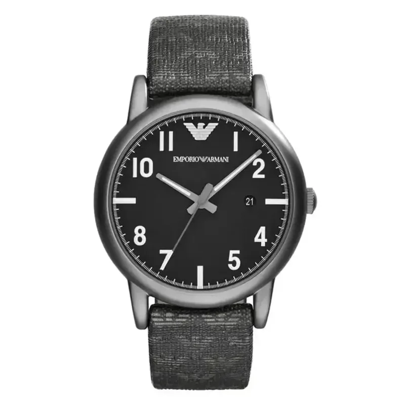 Emporio Armani Luigi AR1834 Men's Quartz Watch – 41mm Black Dial Grey Logo Strap