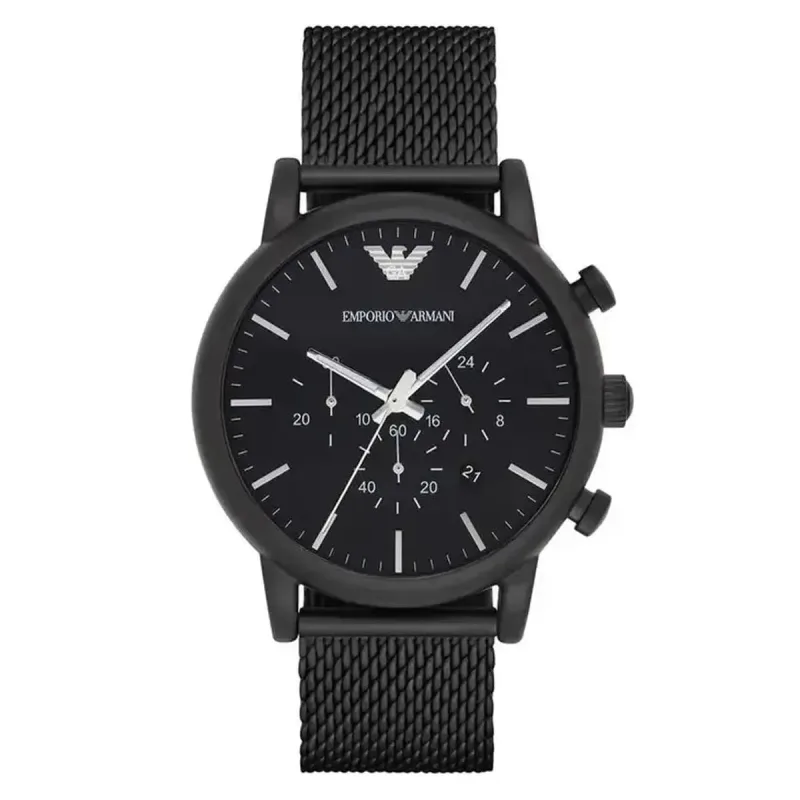 Emporio Armani Luigi AR1968 Men's Chronograph Watch – 46mm Black Dial Mesh Bracelet