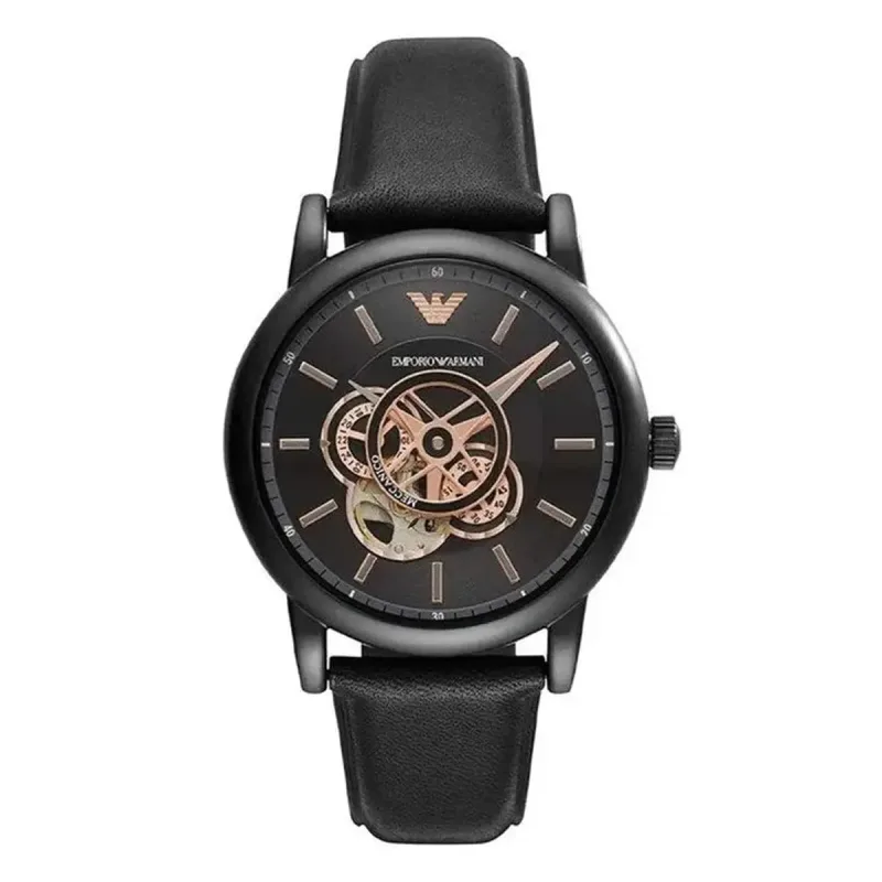 Emporio Armani Luigi AR60012 Men's Open-Heart Automatic Black Leather Watch