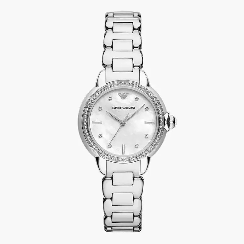 Emporio Armani Mia AR11596 Silver Stainless Steel Ladies Watch – 32mm Mother of Pearl Dial