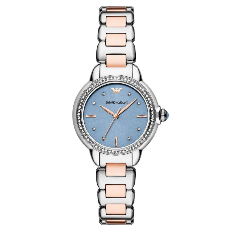 Emporio Armani Mia AR11597 Women's Two-Tone Stainless Steel Watch – 32mm Blue Sunray Dial