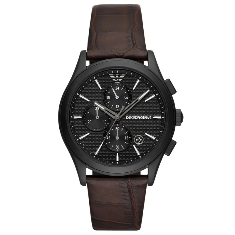 Emporio Armani Paolo AR11549 Men's Chronograph Watch - 42mm Black Dial Brown Leather Strap