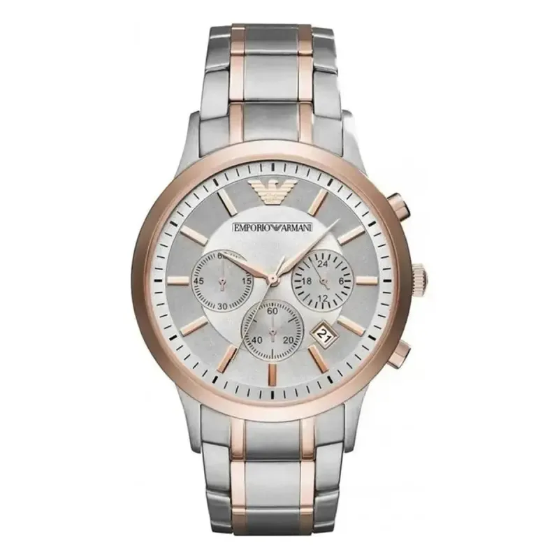 Emporio Armani Renato AR11077 Men's Chronograph Watch – 43mm Grey Dial Two-Tone Bracelet