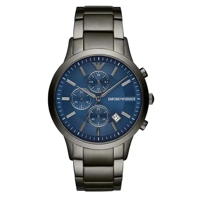 Emporio Armani Renato AR11215 Men's Chronograph Watch – 43mm Blue Dial Gunmetal