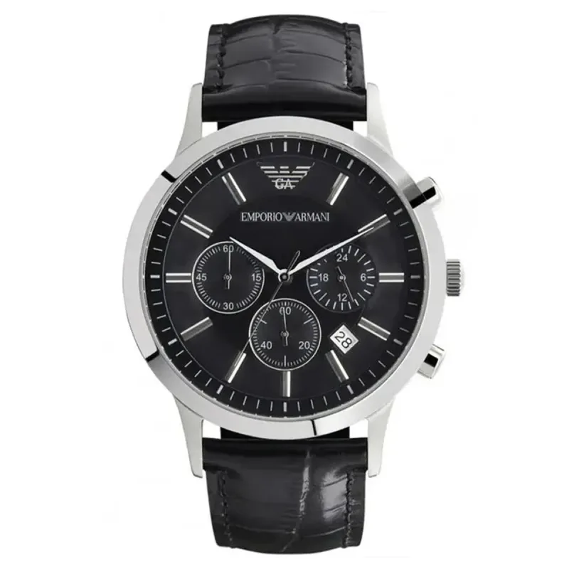Emporio Armani Renato AR2447 Men's Chronograph Watch – 43mm Black Dial Leather Strap