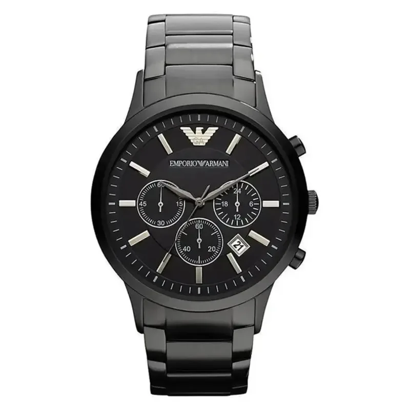 Emporio Armani Renato AR2453 Men's Chronograph Watch – 43mm Black Dial Black Stainless Steel Bracelet